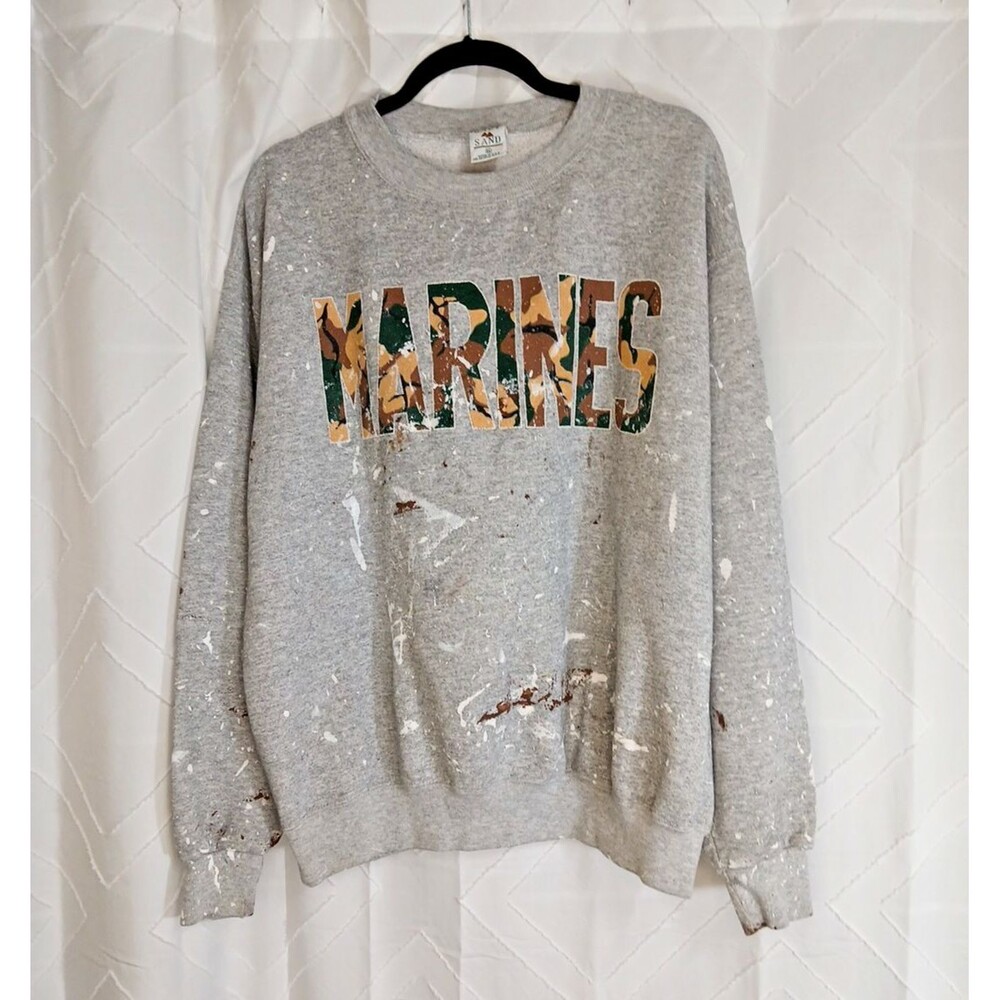 Marines Galt Sand Sweatshirt Thrashed Trashed Paint Stains Made USA Vintage
